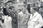 Meisterfeier 1962: Christian Breuer (mit Blumenstrauß), Karl-Heinz<br>Sch