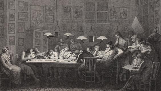 Giulio Tomba nach Felice Giani Rosaspinas Zeichenschule, 1811 Radierung und Roulette auf Velin 442 × 559/556 mm (Blatt) Wallraf-Richartz-Museum & Fondation Corboud, Graphische Sammlung Inv. Nr. 2020/1 Giulio Tomba nach Felice Giani Rosaspinas Zeichenschule, 1811 Radierung und Roulette auf Velin 442 × 559/556 mm (Blatt) Wallraf-Richartz-Museum & Fondation Corboud, Graphische Sammlung Inv. Nr. 2020/1