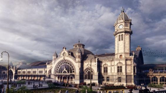 ©TimeRide Der Kölner Hauptbahnhof vom Dom aus gesehen in den 1920er Jahren.