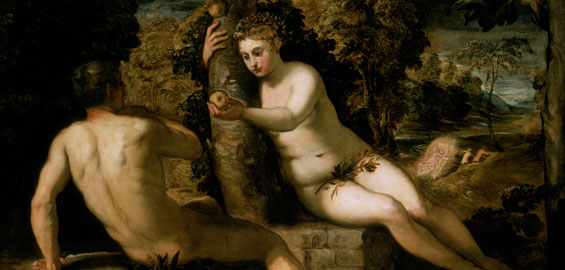 Jacopo Tintoretto, Der Sündenfall, um 1551/52, Öl auf Leinwand, 150 x 220 cm, Gallerie dell'Accademia, Venedig Jacopo Tintoretto, Der Sündenfall, um 1551/52, Öl auf Leinwand, 150 x 220 cm, Gallerie dell'Accademia, Venedig