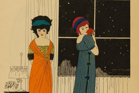 Paul Iribe, Illustration aus Les Robes du Paul Poiret, 1908, Pochoir über Strichätzung © MKG Hamburg Paul Iribe, Illustration aus Les Robes du Paul Poiret, 1908, Pochoir über Strichätzung © MKG Hamburg