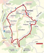Die Wanderroute. Karte: Landesvermessungsamt Nordrhein-Westfalen.