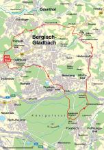 "Rund um Bergisch Gladbach" Radtour als Kartenskizze. (Bachem-Verlag)