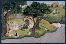 Die Asketen bitten Rama um Schutz. Folio aus der kleinen Guler-Ramayana-Serie von 1775/80, © Museum Rietberg Zürich Die Asketen bitten Rama um Schutz. Folio aus der kleinen Guler-Ramayana-Serie von 1775/80, © Museum Rietberg Zürich