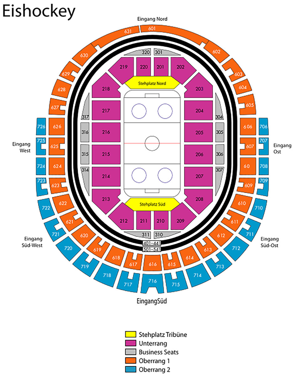 Grafik des Saalplans der Lanxess-Arena in der Variante Eishockey