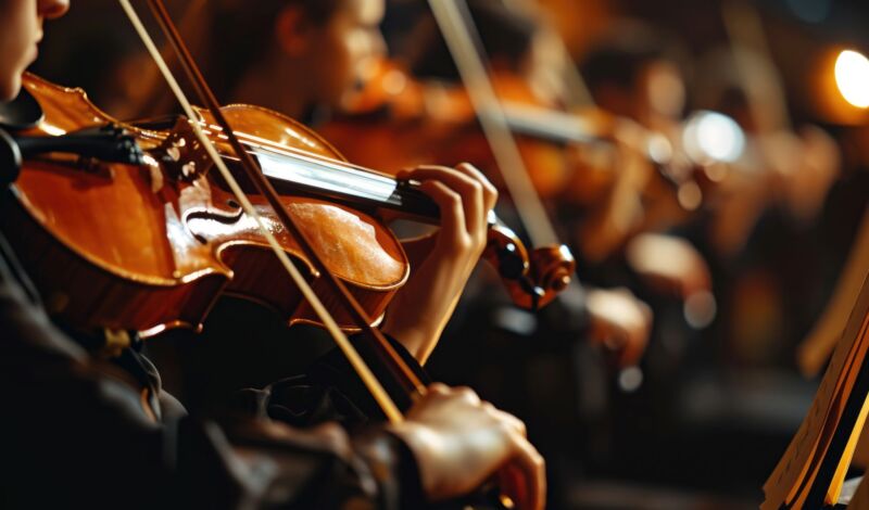 Streicher spielen auf ihren Streichinstrumenten