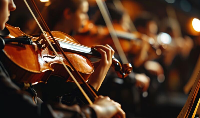 Streicher spielen auf ihren Streichinstrumenten