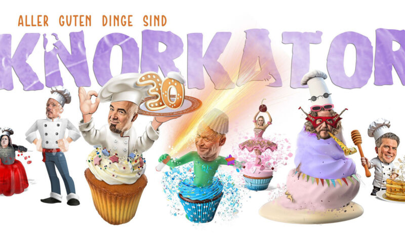 Die Musiker der Band Knorkator als Comicfiguren gezeichnet.