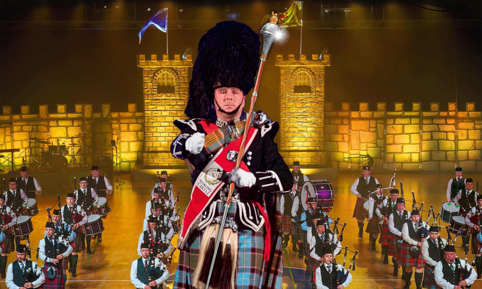 Schottische Musiker im Kilt und mit Dudelsack.