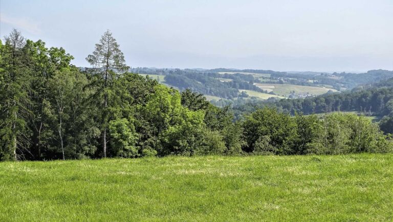 Der Blick auf die wellige Landschaft des Bergischen Landes