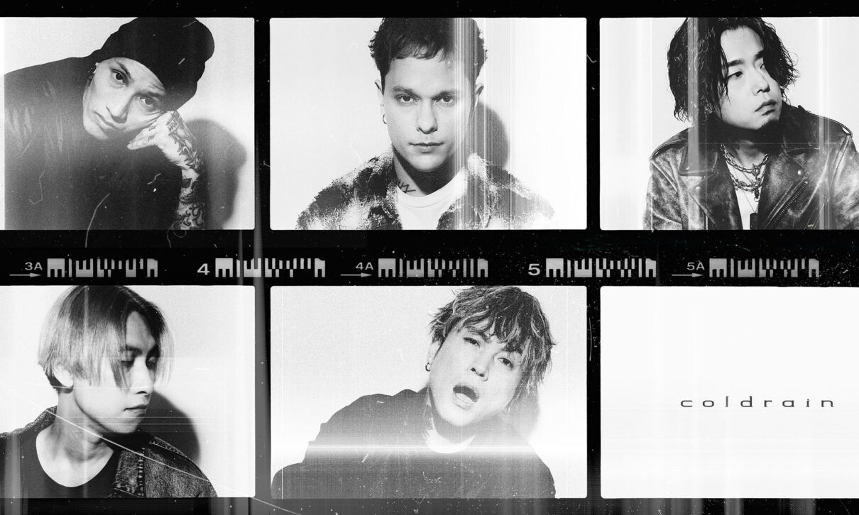Die Musiker der japanischen Band Coldrain wie auf einem Negativ eines Kleinbildfotoabzugs.