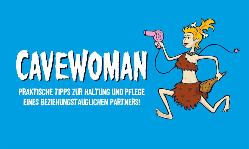 Grafik der Comedy-Veranstaltung Cavewoman, welche eine gezeichnete Frau zeigt.