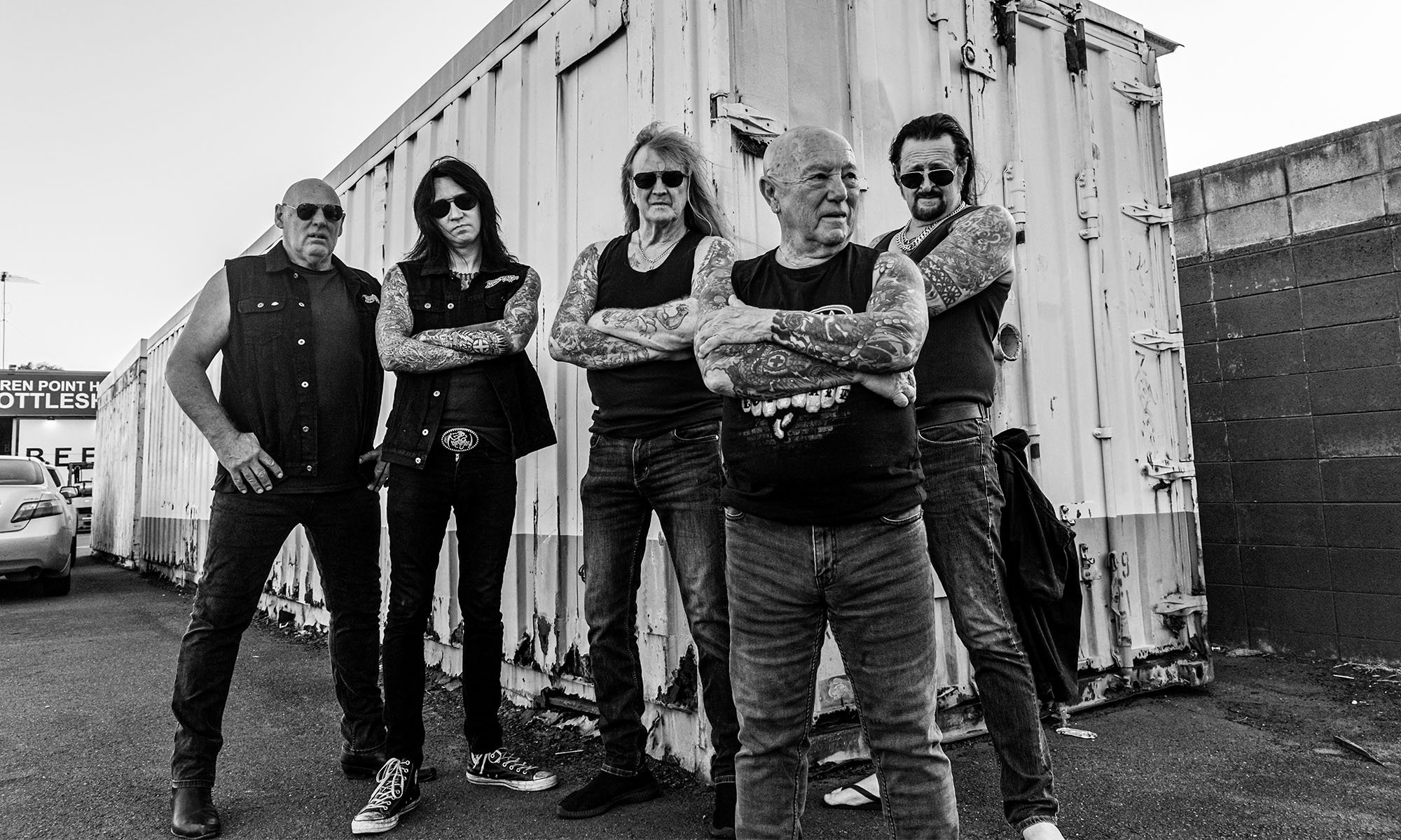 Die Musiker der australischen Rock'n'Roll-Band Rose Tattoo