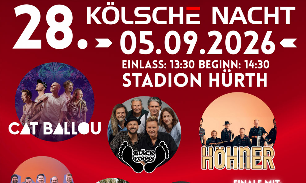 Plakat für die Veranstaltung Kölsche Nacht 2026 in Hürth.