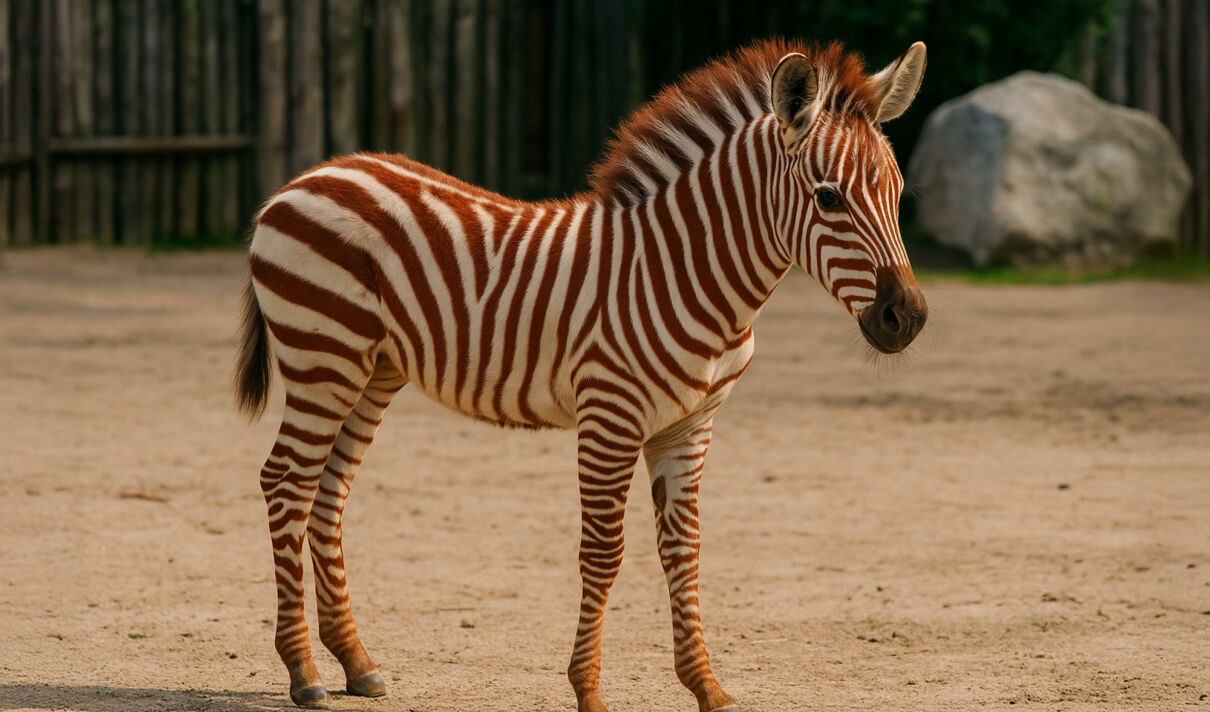 Ein Bergzebra mit roten und weißen Streifen