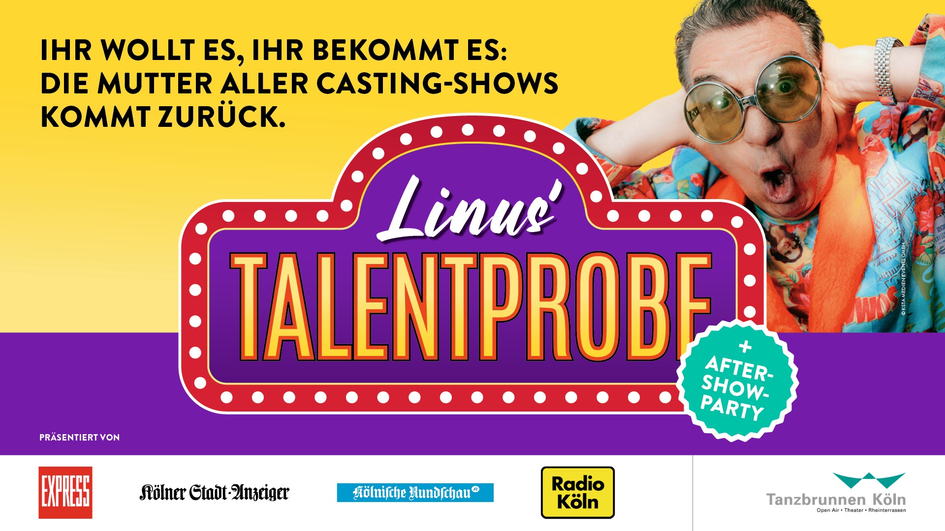 Flyer der Veranstaltung Linus' Talentprobe im Kölner Tanzbrunnen