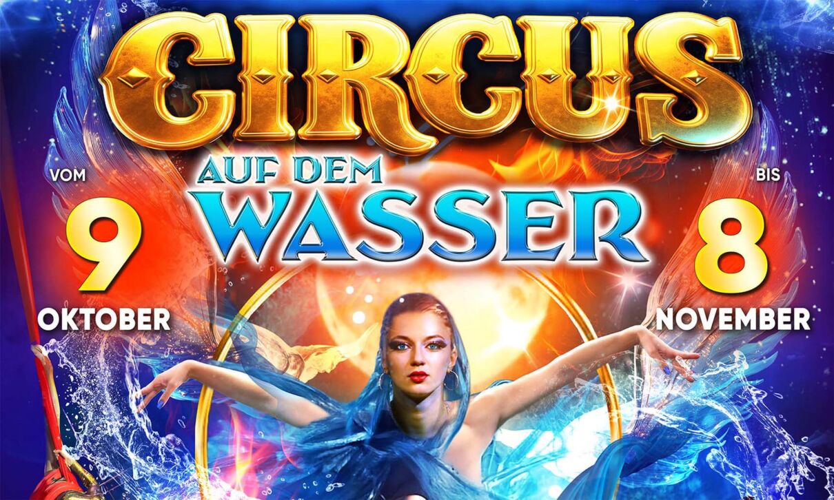 Plakat für Vorstellungen des Zirkus "Waterland - der Circus auf dem Wasser"