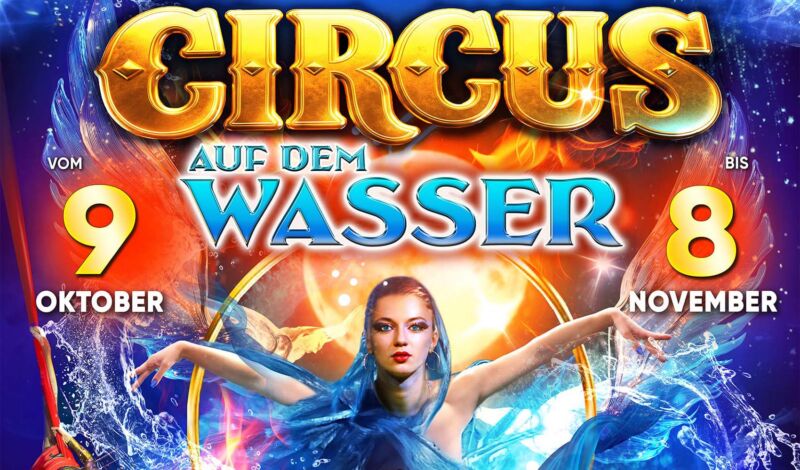 Plakat für Vorstellungen des Zirkus "Waterland - der Circus auf dem Wasser"