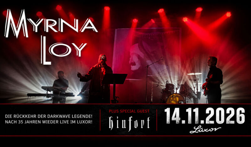 Flyer für ein Konzert der Band Myrna Loy