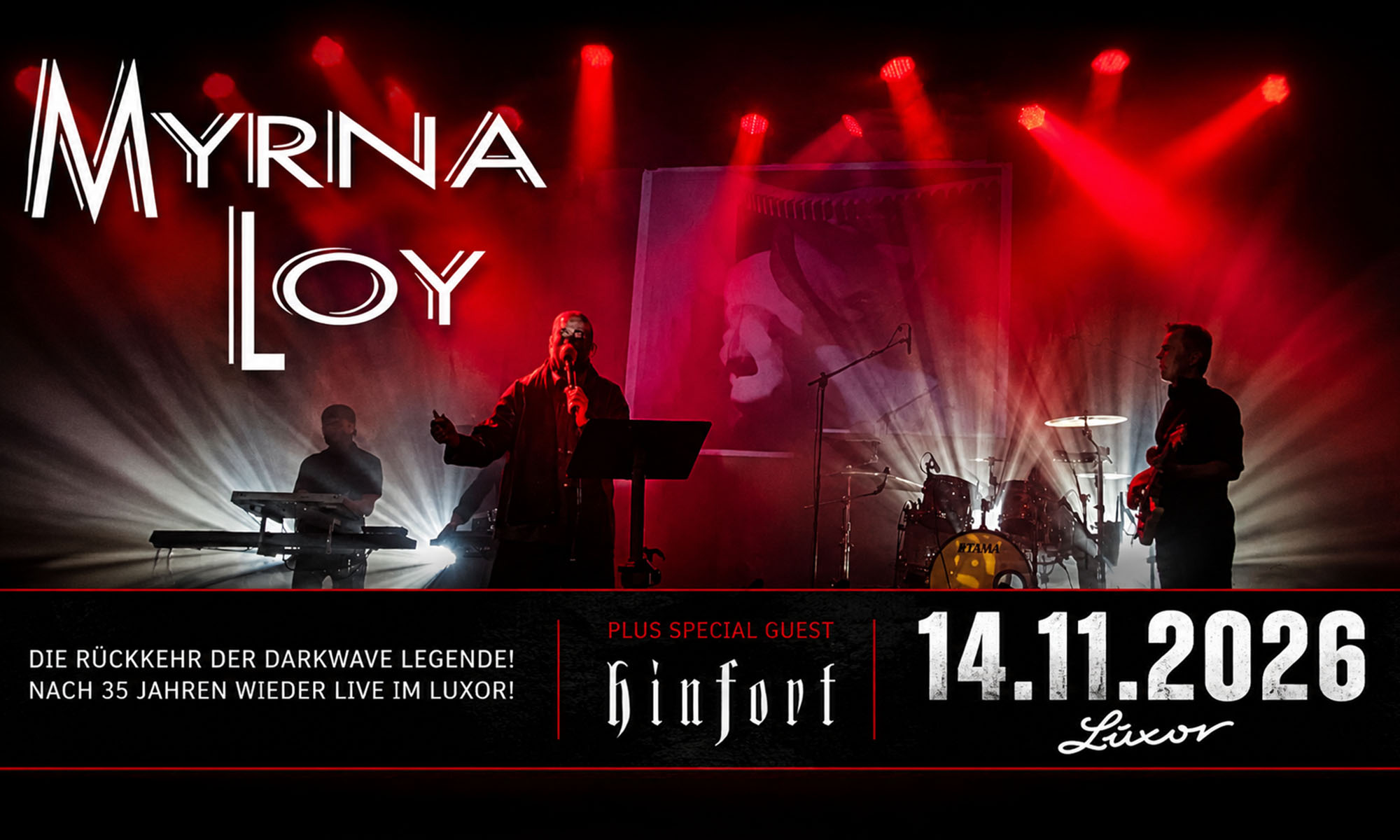 Flyer für ein Konzert der Band Myrna Loy